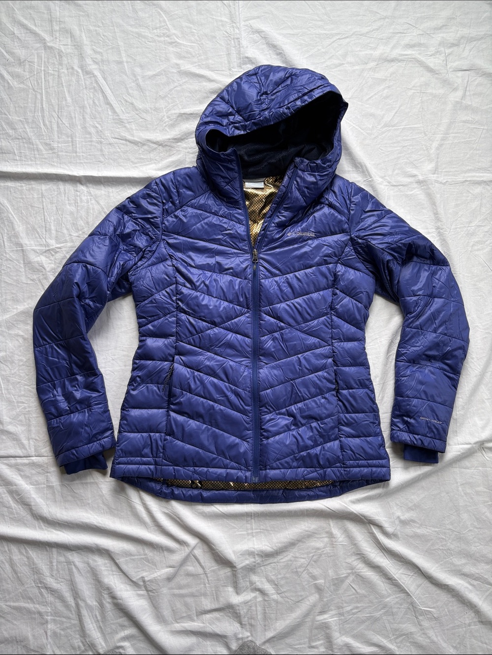 Columbia Joy Peak Omniheat Infinity Hooded Quilted Jacket Womens Large Purple